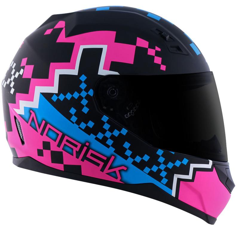 nori  Capacete Norisk ff391 Pixel Preto Azul Rosa Pink Fosco - Capacete
